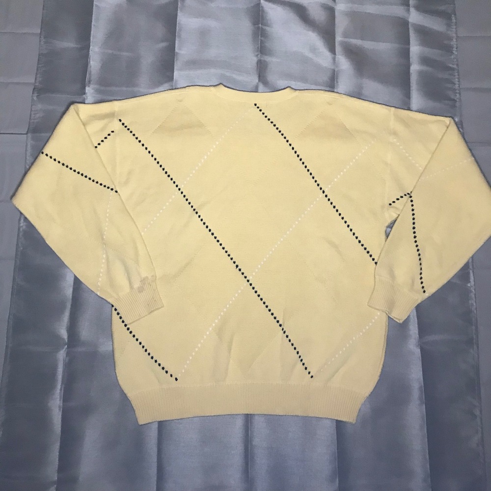 Nautica Mens Yellow Argyle V-Neck Sweater 100% Cotton Knit Preppy TG XL - Picture 5 of 8